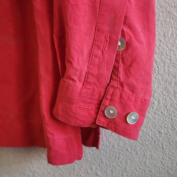 Vtg Lizden Shirt Womens Small Pink Button Front 100% Silk Long Sleeve Pocket Top - Picture 6 of 9
